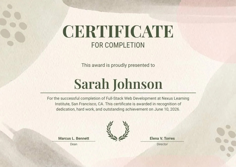 Beige Organic Completion Certificate thumbnail