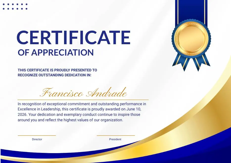 Blue and Gold Modern Certificate of Appreciation thumbnail