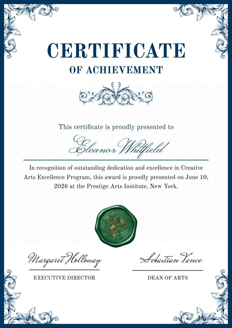 Blue and Green Traditional Certificate of Achievement, portrait