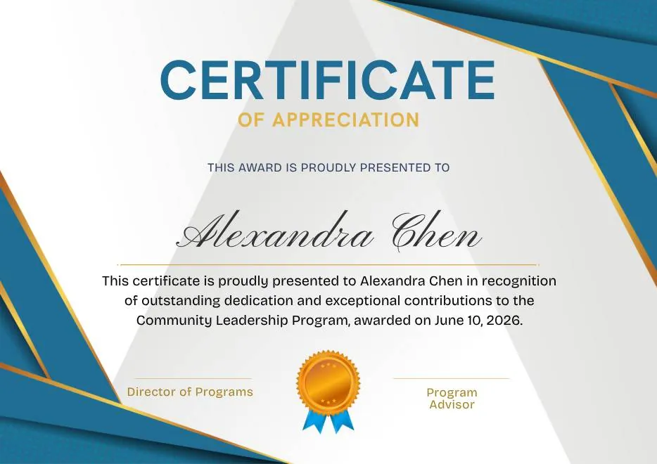Blue and Gold Appreciation Certificate thumbnail