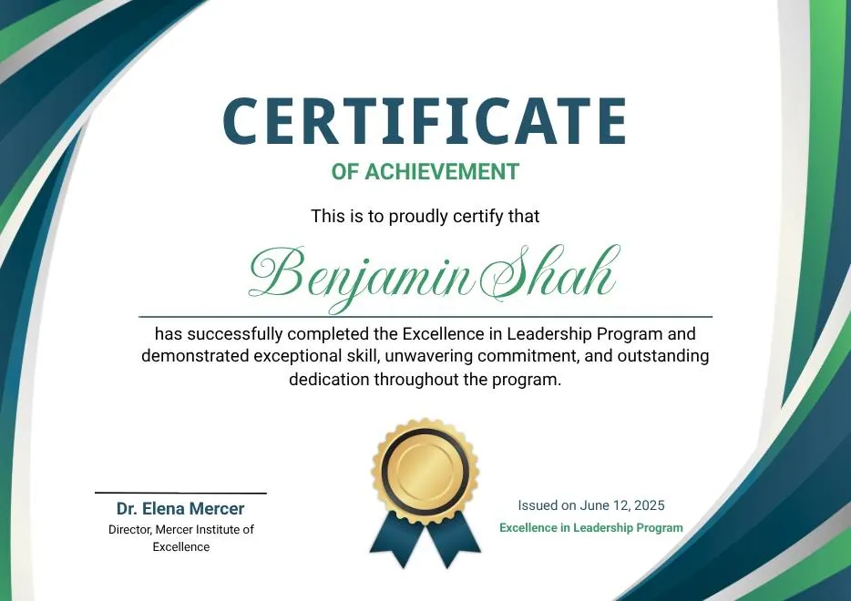 Blue and Green Modern Achievement Certificate thumbnail