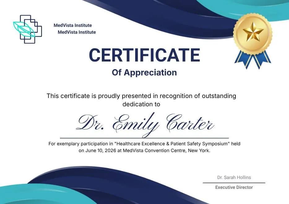 Blue Navy and Tosca Elegant Modern Medical Appreciation Certificate thumbnail