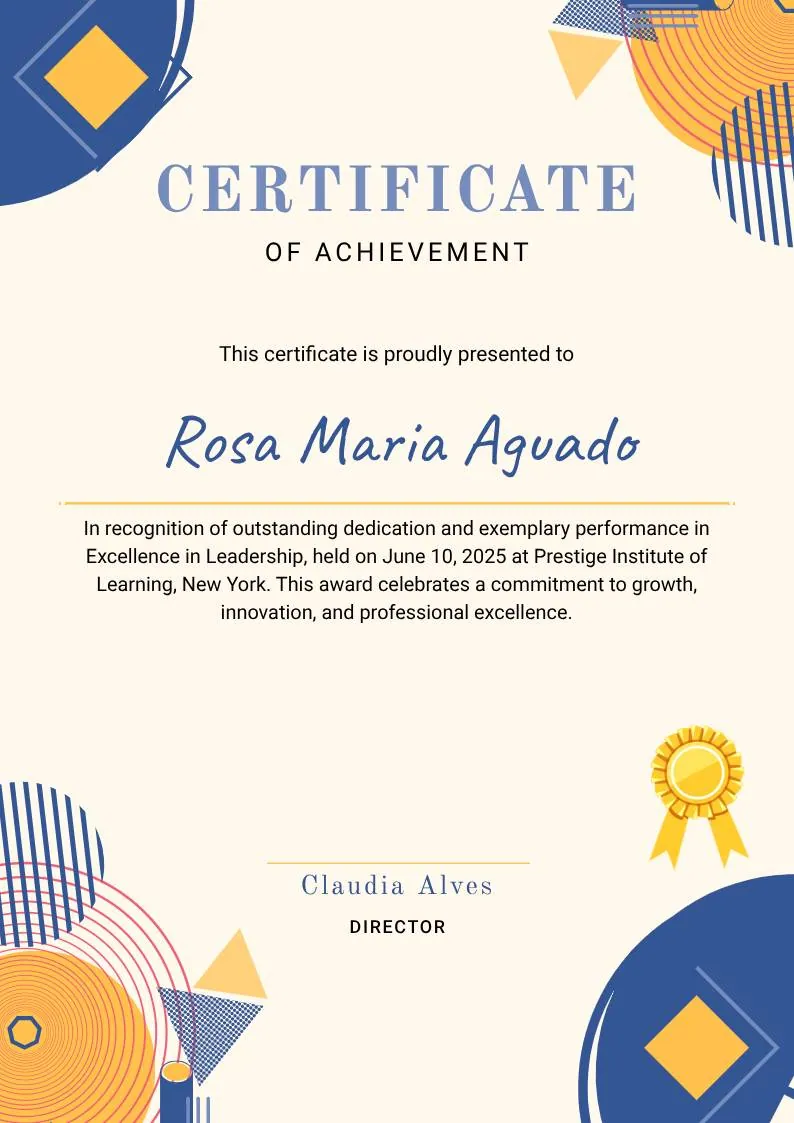 Blue Orange Modern Memphis Certificate of Achievement, portrait