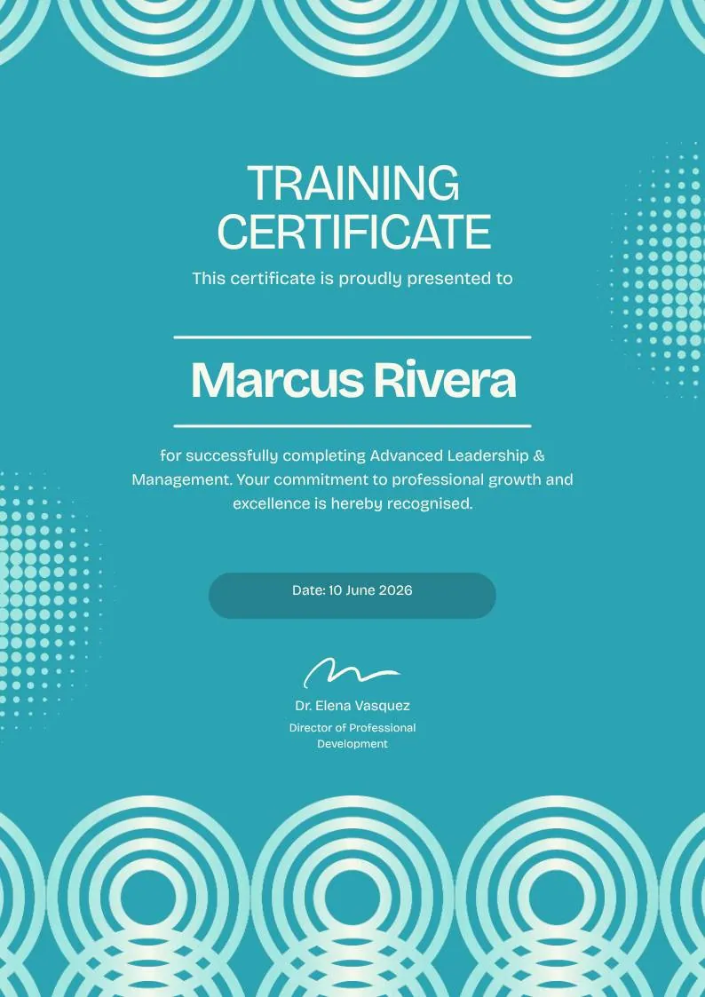 Blue Tosca Geometric Training Certificate, portrait