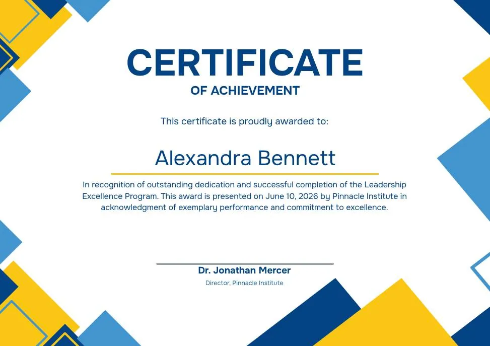 Blue Yellow Modern Geometric Certificate of Achievement thumbnail