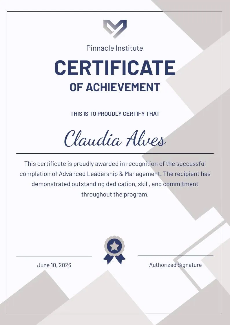 Gray and Blue Modern Achievement Certificate, portrait