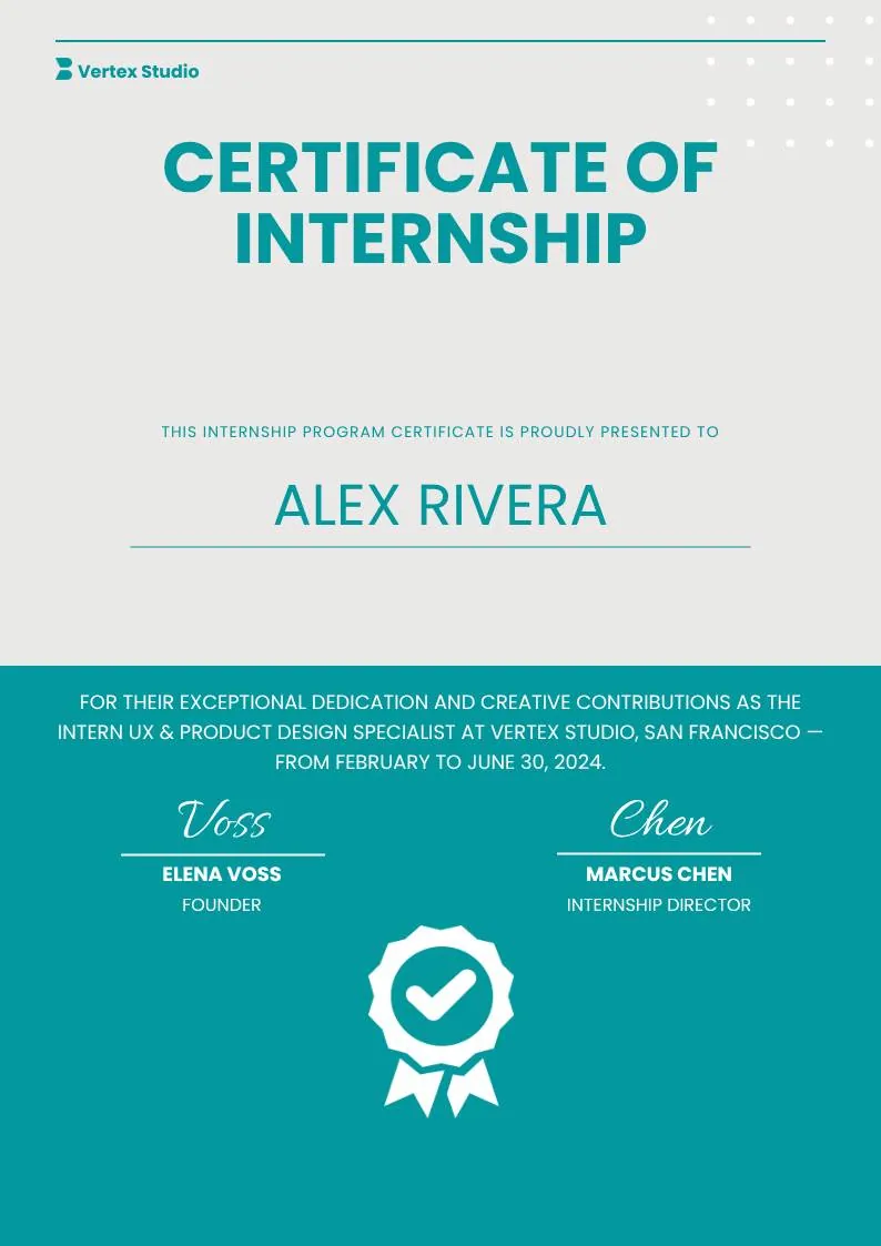 Gray Teal Simple Internship Certificate, portrait