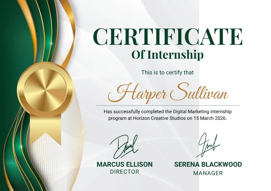 Green and Gold Elegant Internship Certificate thumbnail