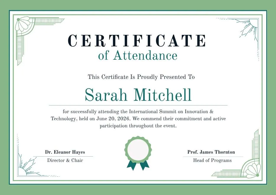 Green White Classic Minimalist Attendance Certificate thumbnail