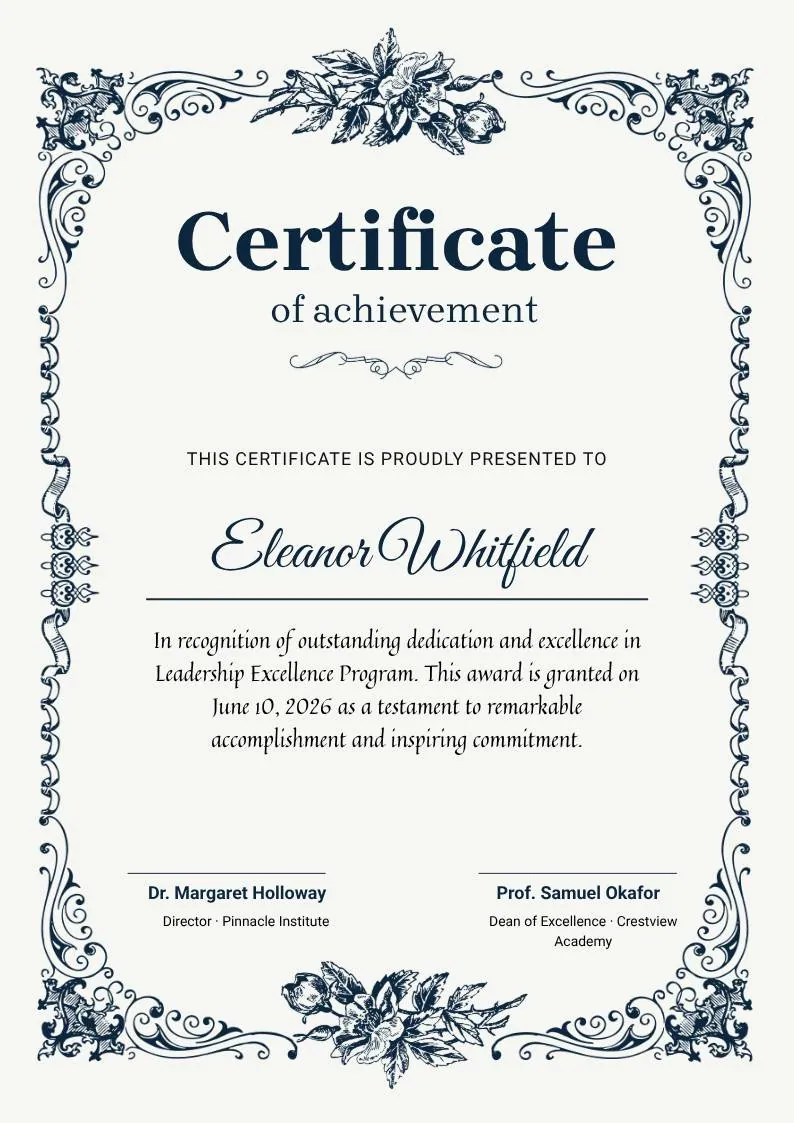 Modern Vintage Certificate of Achievement, portrait