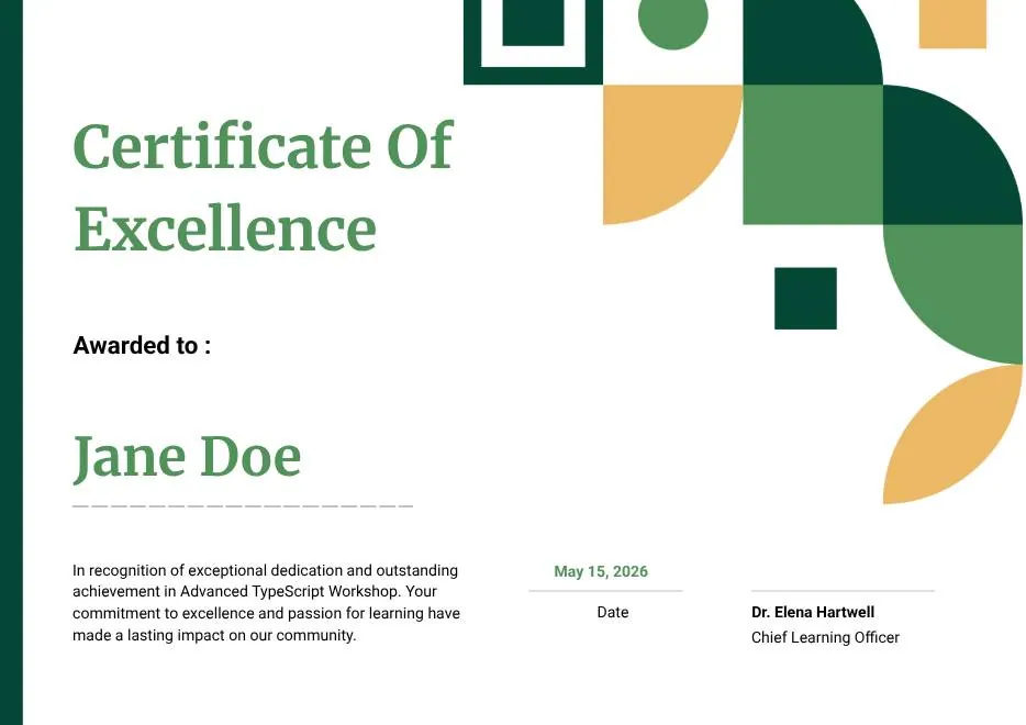 Modern White and Green Certificate of Excellence thumbnail