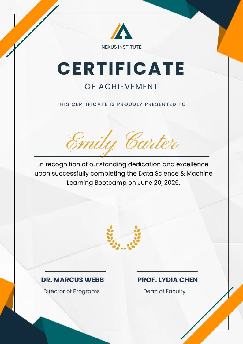 Nexus Institute Bold Geometric Certificate of Achievement, portrait