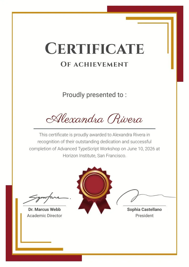 Red and Gold Achievement Certificate, portrait