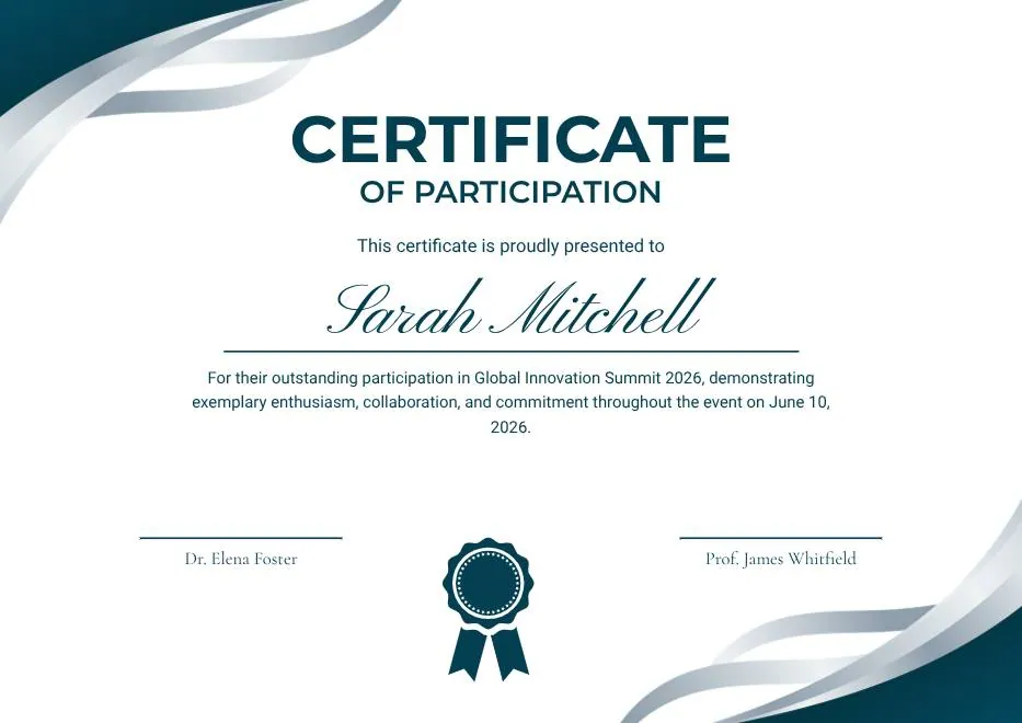Teal and White Modern Participation Certificate thumbnail