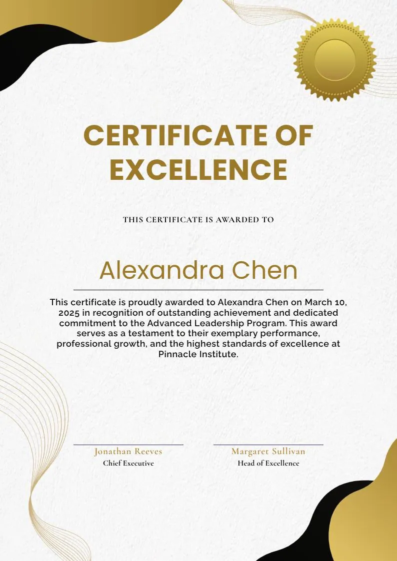 White and Gold Modern Awards Certificate, portrait